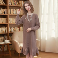 菲夢(mèng)伊100綿羊毛連衣裙女冬季時(shí)尚優(yōu)雅圓領(lǐng)加厚修身打底毛衣裙子 咖色 M 90-120斤