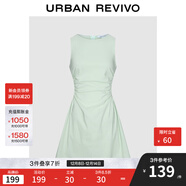 UR2025春季新款女摩登氣質(zhì)褶皺收腰顯瘦無(wú)袖連衣裙UYY750030 淺薄綠 M