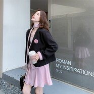 歌弗婭少女風(fēng)假兩件西裝粉色百褶裙套裝女春秋巨好看兩件套俏皮活潑減齡 兩件套 XS