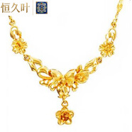 恒久葉沙金項煉女 銅鍍金假黃金玫瑰花水波紋花朵連身煉鎖骨煉久不掉色 款式1