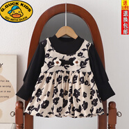 R.DUCKKIDS女童連衣裙秋裝25新款兒童洋氣韓版女寶寶長(cháng)袖吊帶裙假兩件秋季 XYH西貝爾 黑色 80