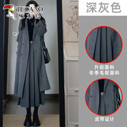 啄木鳥(niǎo)灰色百褶裙女士秋季垂褶裙高腰休閑大下擺a字及膝中長(cháng)裙 深灰色【毛呢面料】 S