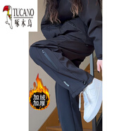 啄木鳥(niǎo)（TUCANO）東北防寒加絨沖鋒褲女防風(fēng)防水戶(hù)外登山工裝褲秋冬季美式滑雪褲子 黑色【 升級款 防風(fēng) 防水】 男女同款 加絨 M (適合)100-120斤