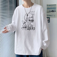 NAOISKEY?腦斯基秋季長(cháng)袖T恤男潮流寬松新款百搭打底衫體恤衣服男生帥氣內搭秋衣 長(cháng)袖黑白小怪獸 M 建議80-100斤穿