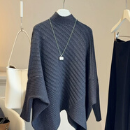 纖晟伊蝙蝠袖不規則毛衣斗篷式半高領(lǐng)毛衣女秋冬季新款蝙蝠衫蝙蝠袖毛衣 深灰上衣  2XL 【建議130-140】