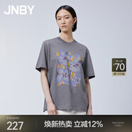 JNBY/江南布衣春秋T恤女復古新中式手繪印花純棉寬松圓領(lǐng)5O2113980 072/中雜灰 L