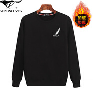 七匹狼夾克專(zhuān)家秋冬季加絨加厚保暖衛衣男帶絨長(cháng)袖T恤加大碼圓領(lǐng)打底衫爸爸男裝 黑小羽毛 L 建議100-120斤