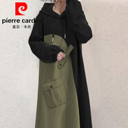 皮爾卡丹（pierre cardin）衛衣連衣裙女2026年日系寬松大碼黑色連帽拼接春秋季設計感長(cháng)裙子 黑色 S