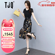 TJQ奢侈高檔品牌連衣裙女2025夏季新款小個(gè)子氣質(zhì)洋氣修身碎花裙子 黑色【禮盒包裝】 2XL 【推薦126-135斤】