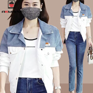 AEMAPE拼接設計感牛仔外套女2025新款爆款春秋款小個(gè)子寬松減齡短款夾克 圖片色 常規 XL _推薦115-135左右
