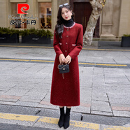 皮爾卡丹輕奢小香風(fēng)粗花呢套裝連衣裙女秋冬季敬酒服訂婚毛呢半身裙兩件套 紅色【面料升級版】 L