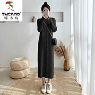 啄木鳥(niǎo)（TUCANO）連衣裙女2023秋冬新款厚中長(cháng)款毛衣裙過(guò)膝氣質(zhì)配大y內搭打底針織 黑色 M
