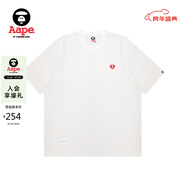 Aape旗艦店男裝25春夏愛(ài)心猿人徽章字母印花寬松短袖T恤1417XXO WHX/白色 M