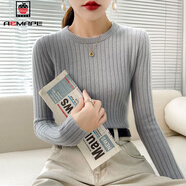 AEMAPE2025秋冬新款圓領(lǐng)針織衫女修身套頭打底衫長(cháng)袖上衣內搭緊身毛衣女 灰色【柔軟面料】 XL 120-130
