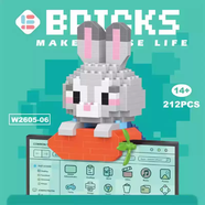 微型拼裝小顆粒益智兼容小積木玩具兒童迷你立體拼圖男女孩禮物 灰色6掛件朱朱兔