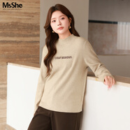 MsShe【V領(lǐng)&圓領(lǐng)】大碼女裝秋裝胖mm仿兔絨紗寬松毛衣 半高領(lǐng)-燕麥色現貨 5XL