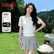 班尼路（Baleno）針織衫短袖女2026年夏季新款圓領(lǐng)絞花韓版時(shí)尚正肩顯瘦紐扣半袖