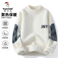 啄木鳥(niǎo)（TUCANO）男士毛衣秋冬款半高領(lǐng)休閑針織衫男加厚保暖水貂絨打底上衣 白色 XL