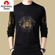 AIGNESA2026春秋裝新款長(cháng)袖t恤男士衛衣中青年休閑潮流寬松體恤上衣 F-8676黑色 2XL 180