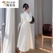 啄木鳥(niǎo)（TUCANO）春秋冬新款韓國氣質(zhì)毛衣裙子半高領(lǐng)內搭中長(cháng)款針織長(cháng)袖連衣裙女 杏色 S 80-95斤