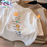 COMIC SOUL兒童短袖t恤2025新款男童純棉卡通汽車(chē)痞帥中小童裝洋氣寶寶上衣T (294#太陽(yáng)系-前側后圖黑)白色 130 cm