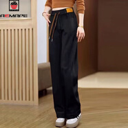AEMAPE加厚加絨牛仔褲女2026秋冬新款高腰闊腿褲外穿寬松媽媽休閑長(cháng)褲子 黑色/春秋款 3XL 106-125斤