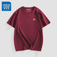 真維斯（Jeanswest）JW男裝2025夏季新款 純棉舒適平簡(jiǎn)約紋V領(lǐng)短袖T恤上衣男 橙梅紅2280 S 170/88A