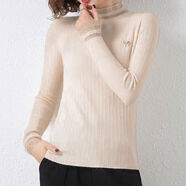超好看的半高領(lǐng)蕾絲邊長(cháng)袖修身打底衫內搭洋氣配大衣緊身百搭毛衣 米杏色 M M