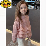 G.duck女童針織衫打底蕾絲洋氣公主外穿花邊春春秋款小孩子毛衣內搭上衣 粉色【F415女童3道花邊套衫】 110