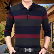 花花公子秋冬中年男子外衣秋衣上衣春衣中老年長(cháng)袖t恤男土式針織衫 2-39長(cháng)袖紅色 M 165