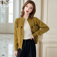 菲夢(mèng)伊含羊毛外套女冬季拉鏈款立領(lǐng)時(shí)尚休閑修身小個(gè)子夾克衫上衣 檸檬黃 M 90-120
