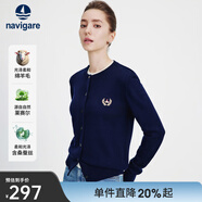 Navigare意大利小帆船圓領(lǐng)針織開(kāi)衫女士秋冬款長(cháng)袖休閑外套氣質(zhì)內搭毛衣女 海軍藍 S 碼