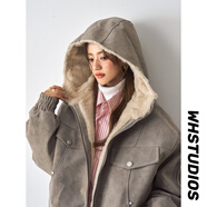 QGF美式復古毛領(lǐng)座山雕棉服女男冬季新款PU皮衣外套加絨加厚棉襖上衣 灰色 L 【建議110-130斤】