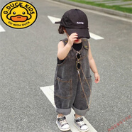 G.duck兒童褲子韓版春秋新品2025女童背帶褲寬松牛仔寶寶可愛(ài)大PP連體褲 灰色寶寶背帶褲 100 cm