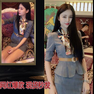 夜店套裝女夜場(chǎng)KTV工作服裝酒店酒吧dj公主服務(wù)員包廂足浴 灰色配絲巾短袖 S