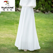 啄木鳥(niǎo)（TUCANO）秋冬中式國風(fēng)內搭仙白色百褶裙高腰雪紡大擺復古半身裙長(cháng)裙民族風(fēng) 白色百褶裙 有內襯 均碼 裙長(cháng)88-90