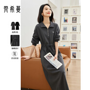 梵希蔓休閑衛衣連衣裙女2025秋季新款小個(gè)子女裝長(cháng)袖寬松收腰長(cháng)裙 M8311 月球灰 L