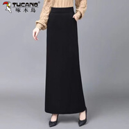 啄木鳥(niǎo)半身裙女長(cháng)款2026秋冬新款高腰遮胯顯瘦a字裙洋氣垂感包臀長(cháng)裙子 黑色(90厘米) 【松緊腰+有口袋】 XL 建議115-125斤