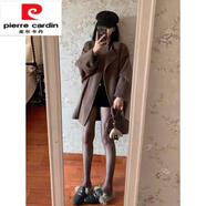 皮爾卡丹（pierre cardin）咖色雙面羊絨羊毛大衣女2025年秋冬季短款雙排扣復古風(fēng)毛呢外套  咖色 XS