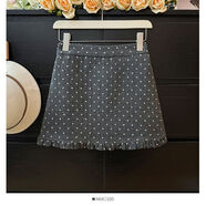 溫柔風(fēng)木耳邊呢子波點(diǎn)半身裙女秋季2024復古韓版高腰顯瘦A字短裙 灰色 S S