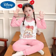 迪士尼兒童保暖內衣套裝純棉女童秋衣秋褲三層夾棉加厚星黛露寶寶線(xiàn)衣褲 櫻桃女孩 120 120cm