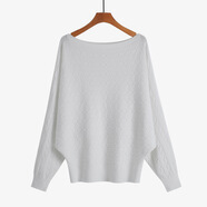 2022跨境專(zhuān)供秋冬女士毛衣一字領(lǐng)麻花蝙蝠衫寬松加大碼長(cháng)袖套頭衫 白色