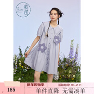 紫涵（ZIHAN）紫涵海軍領(lǐng)娃娃裙女夏季甜美減齡立體花朵抽褶短袖連衣裙 清新紫 M