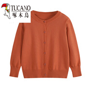 啄木鳥(niǎo)（TUCANO）2025新款女裝寬松針織開(kāi)衫純·棉春秋外套純色百搭圓領(lǐng)毛衣針織衫 南瓜色 S 160/84A