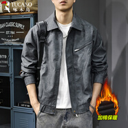 啄木鳥(niǎo)（TUCANO）美式高級感復古皮夾克男秋冬季寬松潮流痞帥百搭翻領(lǐng)皮衣外套男 灰色【加棉款】 M 【建議110-130斤】