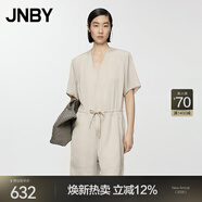江南布衣（JNBY）夏季女裝連體衣寬松休閑氣質(zhì)V領(lǐng)短袖通勤5O6F14220 058/綠灰白 M
