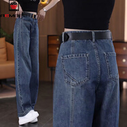 AEMAPE彎刀牛仔褲女秋冬季新款2025新款休閑百搭顯瘦梨型垂感小個(gè)子褲子 復古藍 28 建議105-115斤