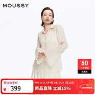 moussy【新復古回潮】 復古森系風(fēng)條紋褶裥雪紡襯衫女010ISS30-8781 011米白色 均碼