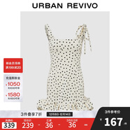 UR2025夏季新款女裝法式波點(diǎn)修身系帶荷葉邊連衣裙UWG750165