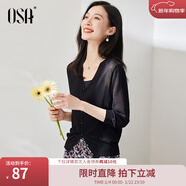 歐莎（OSA）【披肩空調衫】薄款冰絲針織開(kāi)衫外套女七分袖25年新款夏季上衣 黑色A S